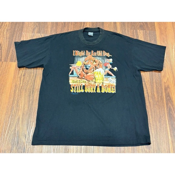 VTG I Might Be An Old Dog But I Can Still Bury A Bone Tshirt XXL Humor 80s CLEAN - Picture 3 of 16